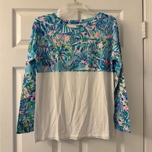 Lilly Pulitzer Finn Top Long Sleeve Cotton Blue Ibiza Cabana Cocktail